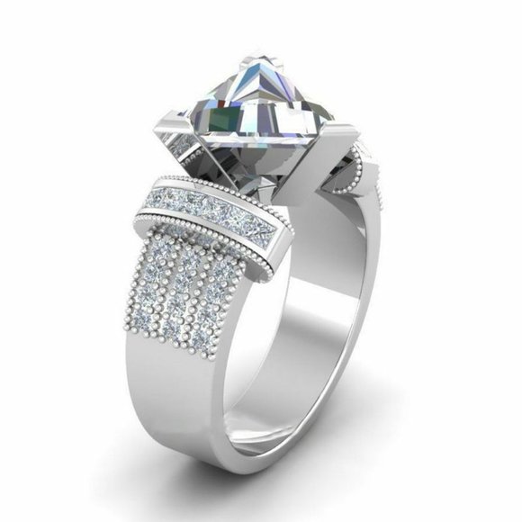 Luxury 925 Silver Trillion Cut White Sapphire Ring - Picture 3 of 4